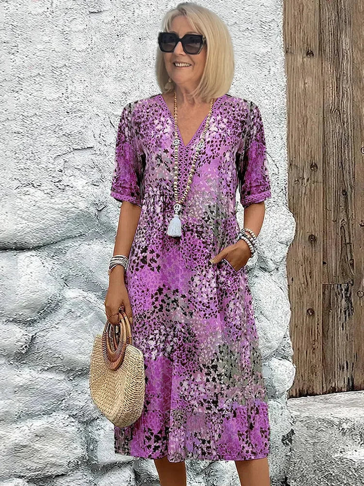 Moxie | Women's Cotton Print V-Neck Relaxed Midi Dress