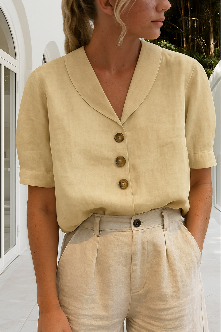 Nadia | Women's Linen Button-Down Short Sleeve Blouse