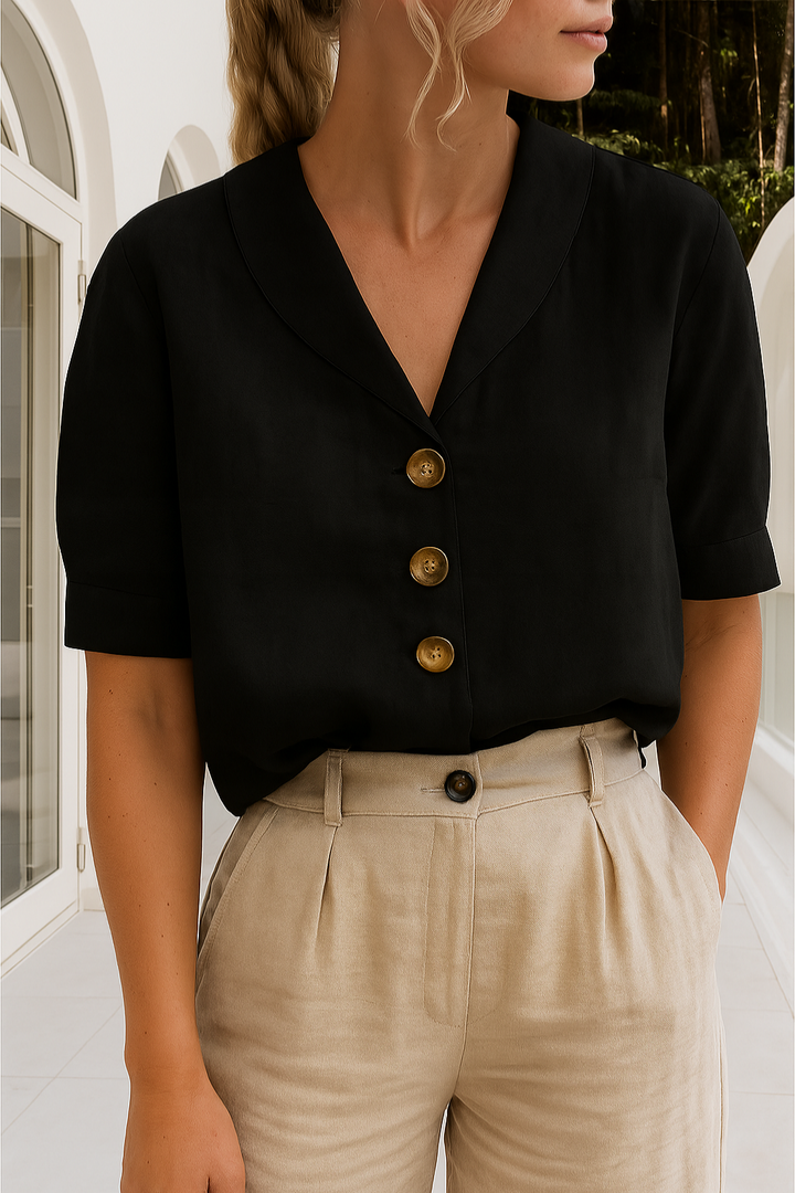Nadia | Women's Linen Button-Down Short Sleeve Blouse