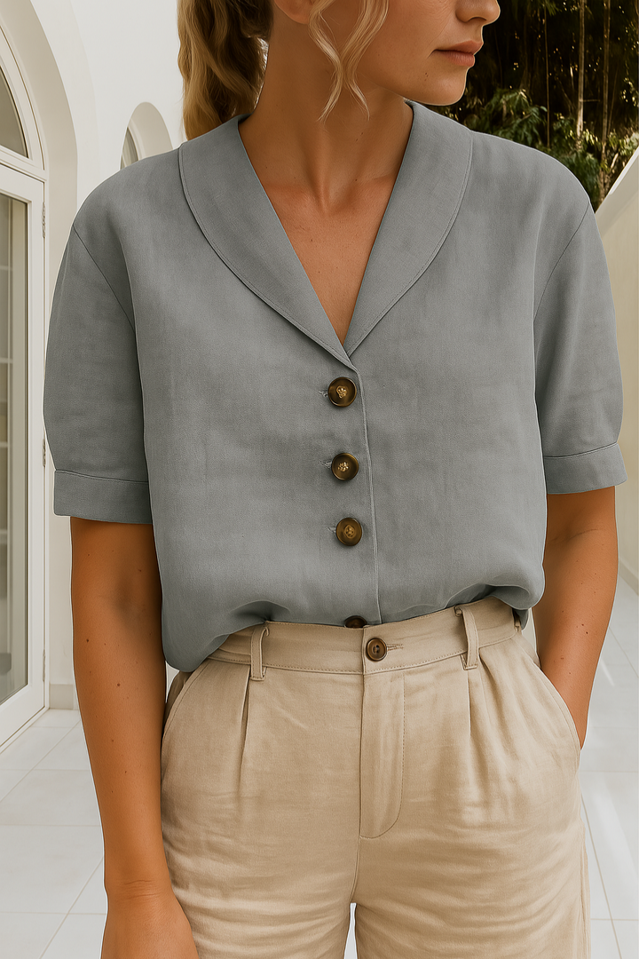 Nadia | Women's Linen Button-Down Short Sleeve Blouse
