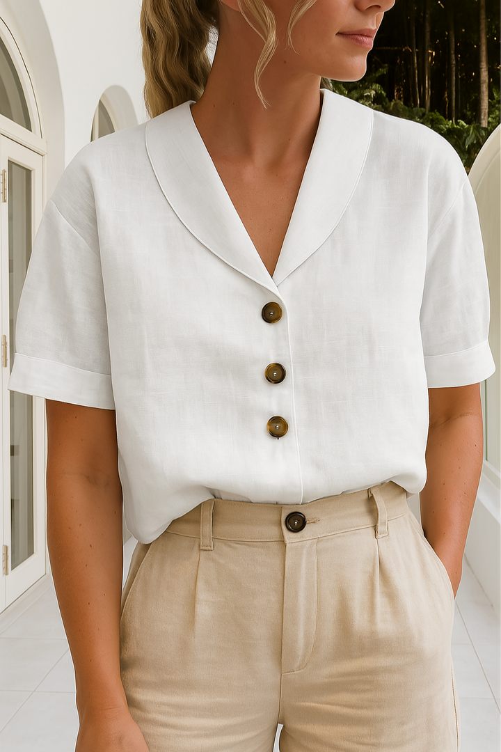 Nadia | Women's Linen Button-Down Short Sleeve Blouse