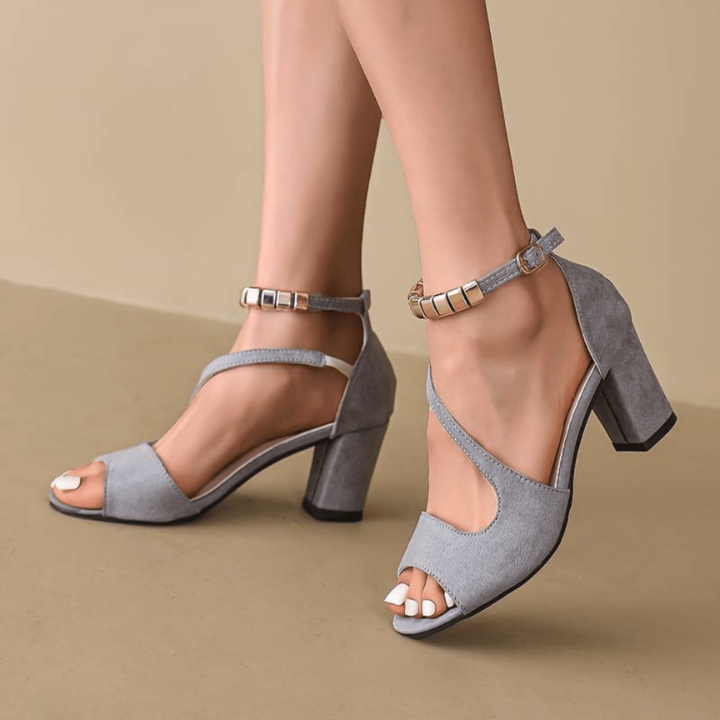 Nadia | Women's Suede Peep-Toe Ankle Strap Block Heel Sandals