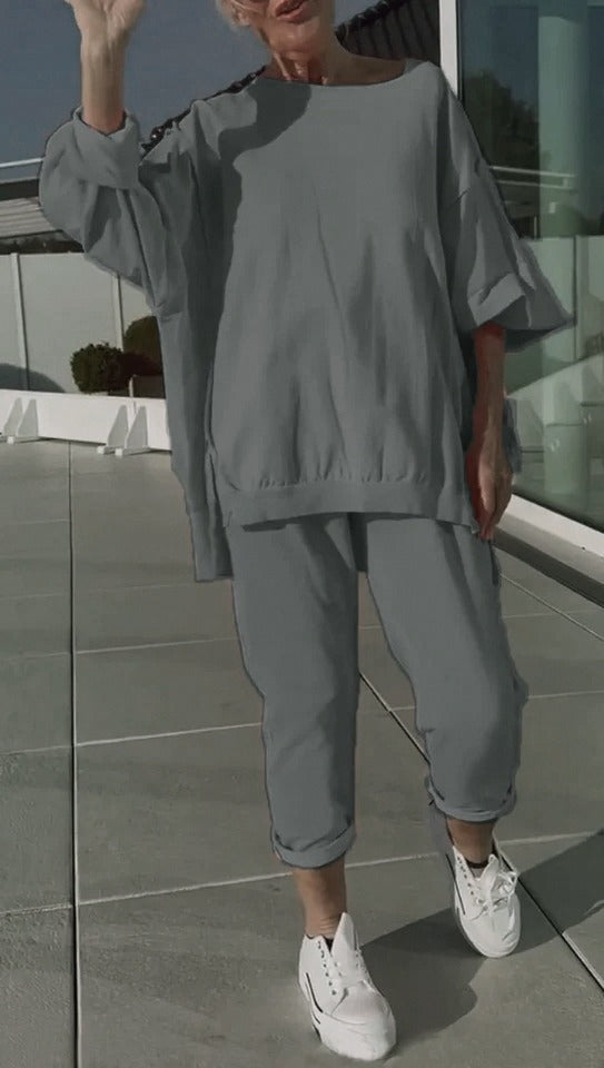 Naya | Women's Cotton Oversized Sweatshirt Jogger Tracksuit Set