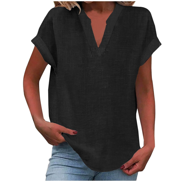 Nella | Women's Linen V-Neck Oversized Short Sleeve Top