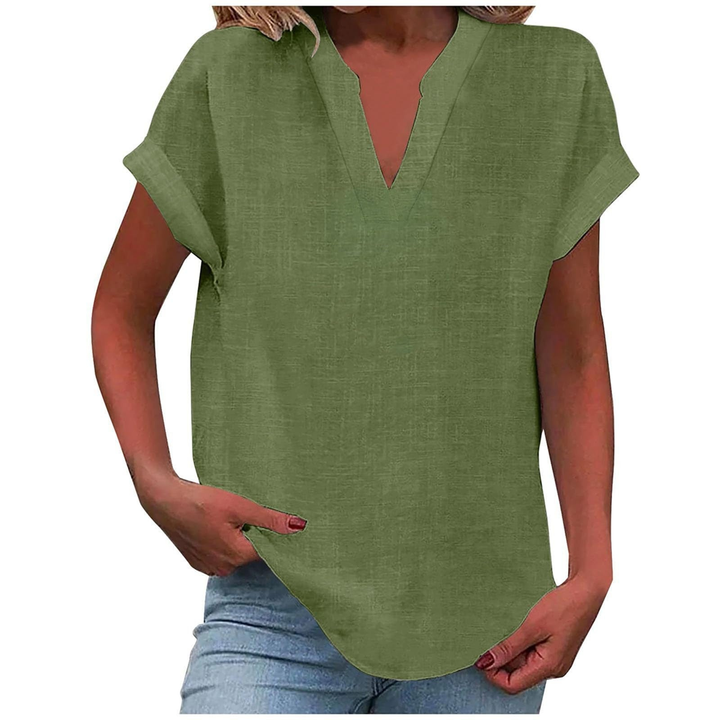Nella | Women's Linen V-Neck Oversized Short Sleeve Top