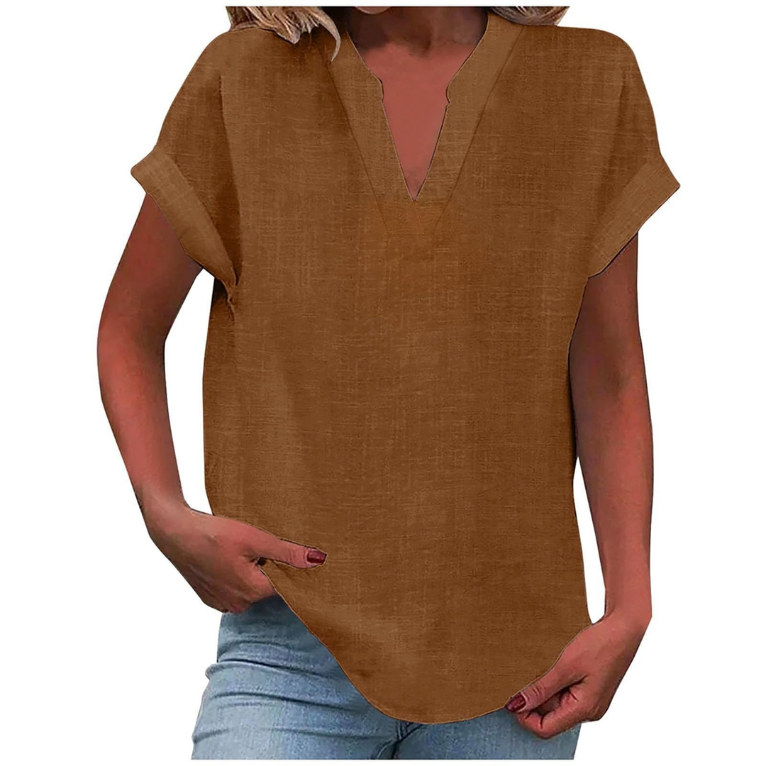 Nella | Women's Linen V-Neck Oversized Short Sleeve Top