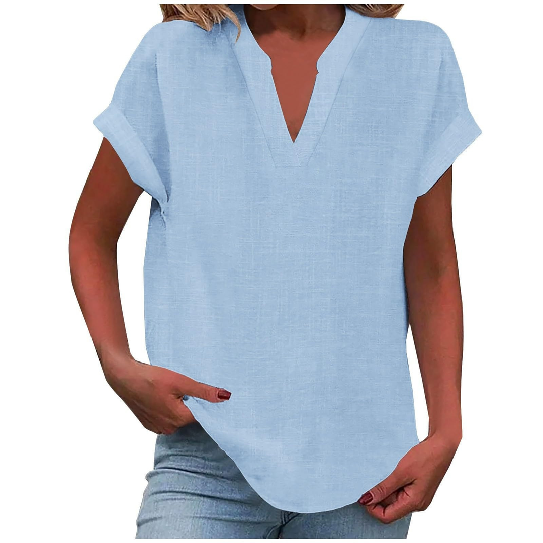 Nella | Women's Linen V-Neck Oversized Short Sleeve Top