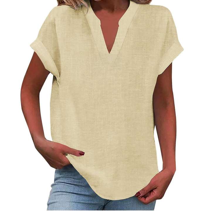 Nella | Women's Linen V-Neck Oversized Short Sleeve Top