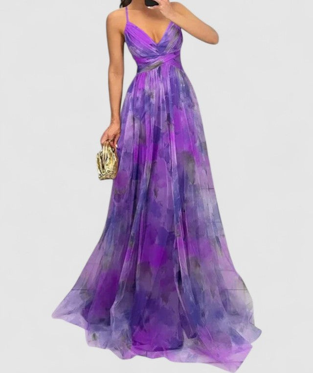 Isolde's Painted Drape | Backless Chiffon Maxi Dress