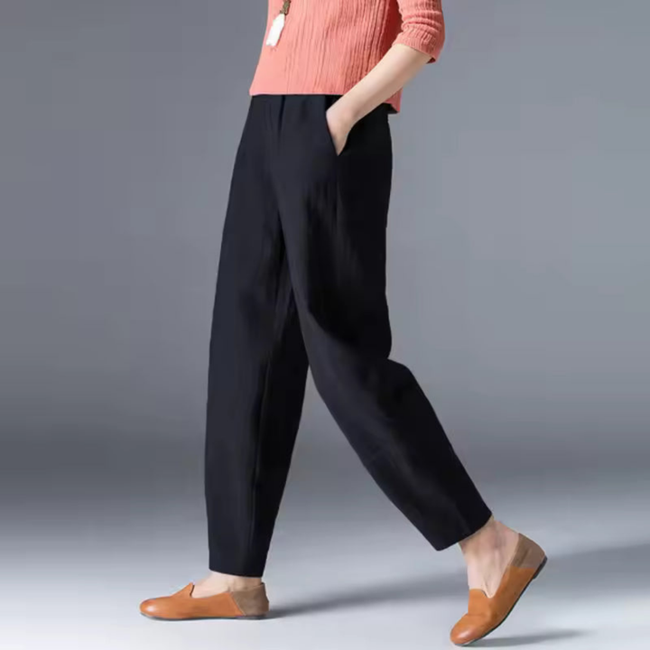 Neva | Women's Linen Relaxed Tapered Cropped Pants