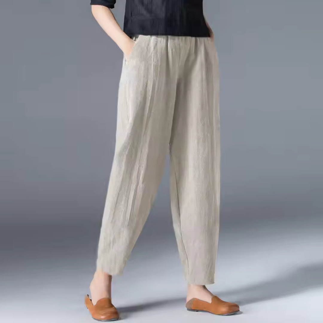 Neva | Women's Linen Relaxed Tapered Cropped Pants