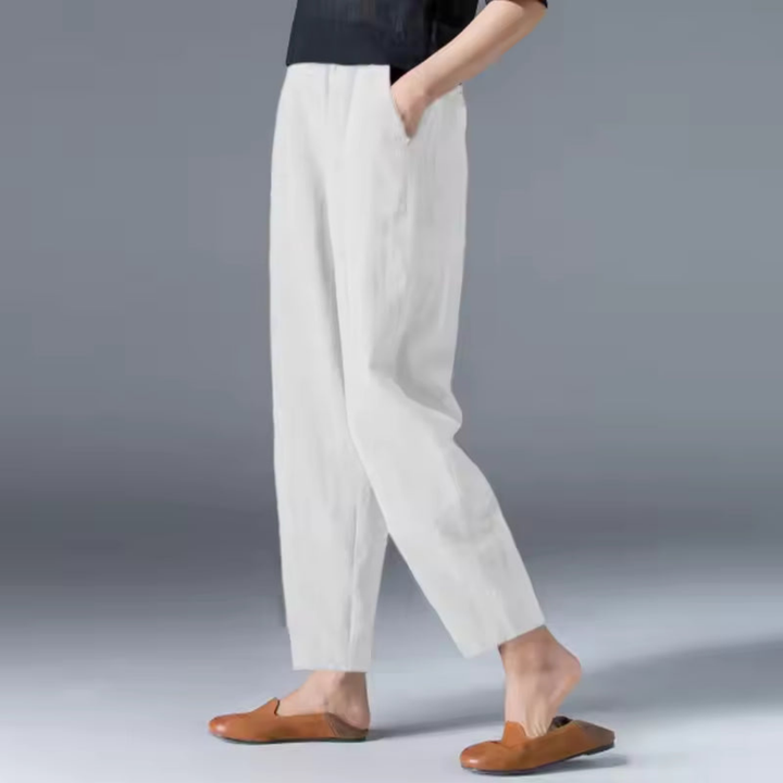 Neva | Women's Linen Relaxed Tapered Cropped Pants