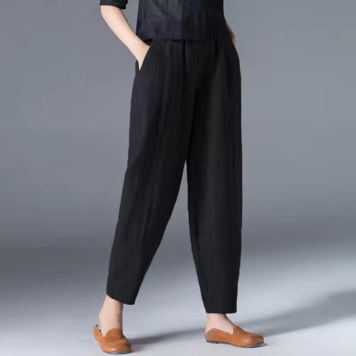 Neva | Women's Linen Relaxed Tapered Cropped Pants