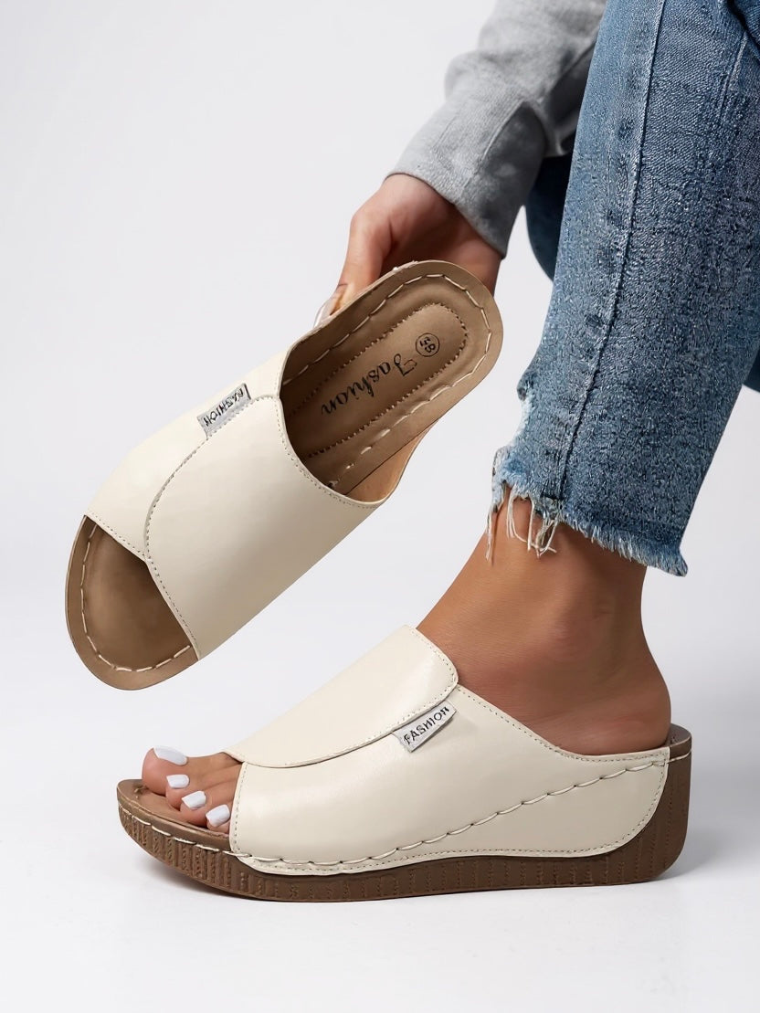 Neve | Women's Leather Comfort Wedge Slide Sandals