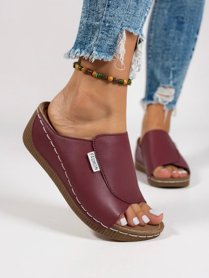 Neve | Women's Leather Comfort Wedge Slide Sandals