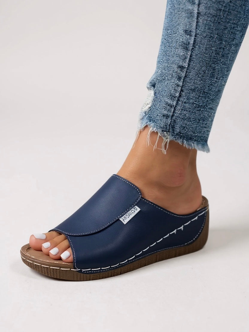 Neve | Women's Leather Comfort Wedge Slide Sandals