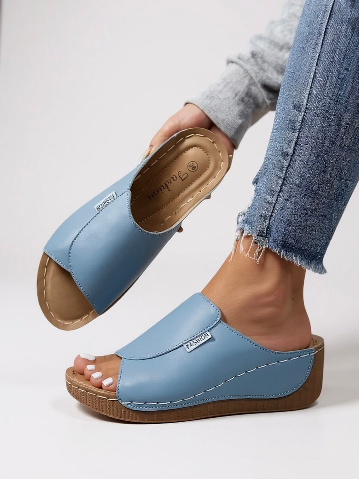 Neve | Women's Leather Comfort Wedge Slide Sandals