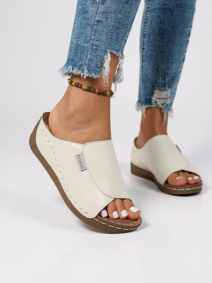 Neve | Women's Leather Comfort Wedge Slide Sandals