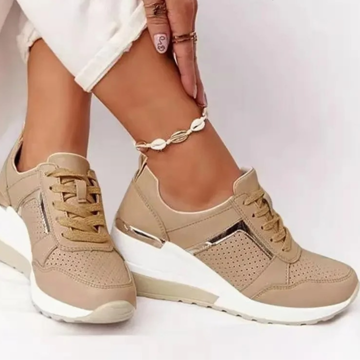 Neve | Women's Leather Perforated Wedge Sneakers