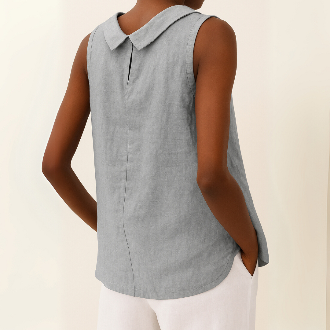 Neve | Women's Linen Sleeveless Roll-Collar Top