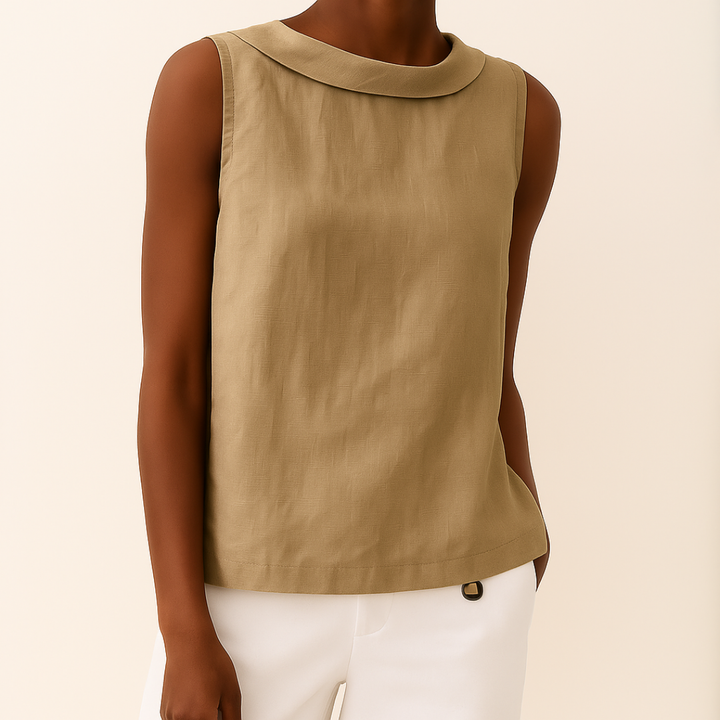 Neve | Women's Linen Sleeveless Roll-Collar Top