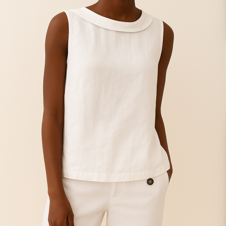 Neve | Women's Linen Sleeveless Roll-Collar Top
