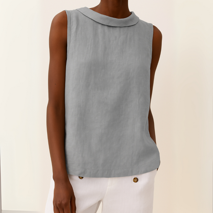 Neve | Women's Linen Sleeveless Roll-Collar Top