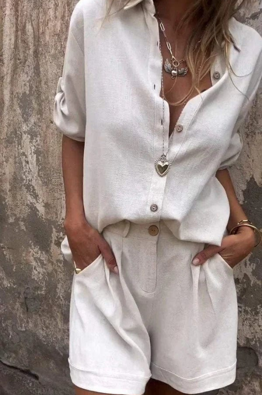 Nola | Women's Linen Button-Down Shirt & Shorts Set