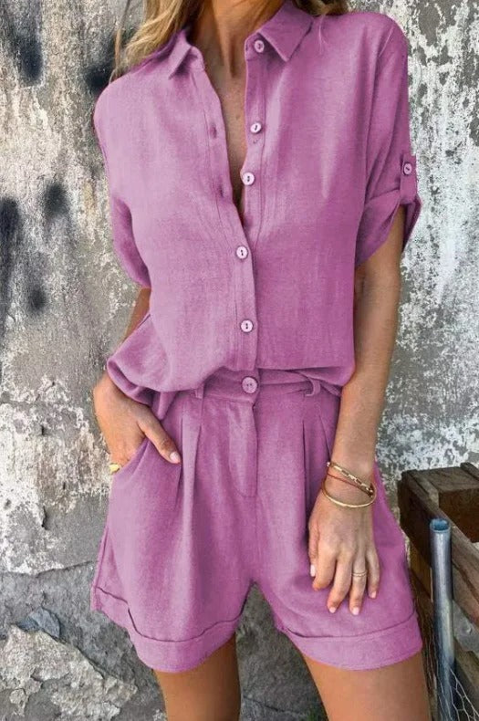 Nola | Women's Linen Button-Down Shirt & Shorts Set