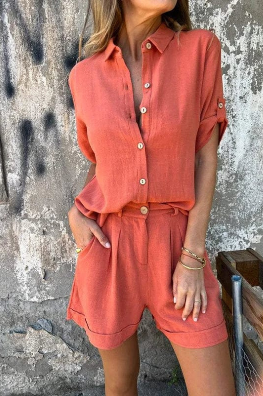 Nola | Women's Linen Button-Down Shirt & Shorts Set