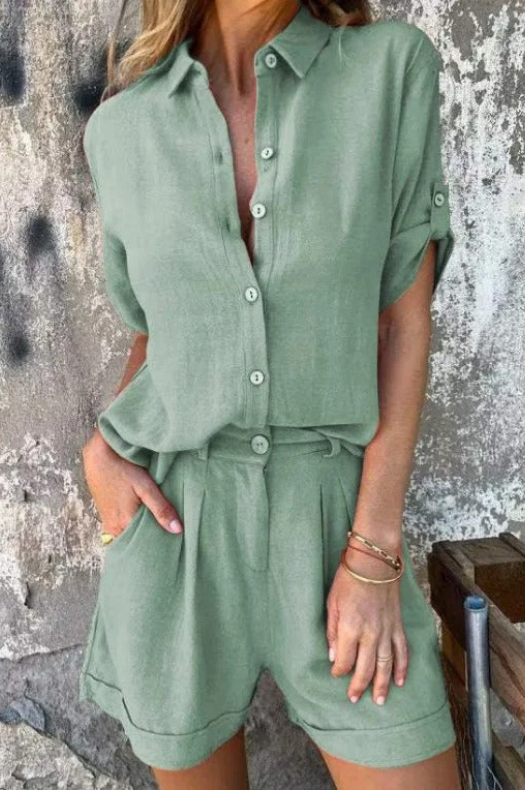 Nola | Women's Linen Button-Down Shirt & Shorts Set