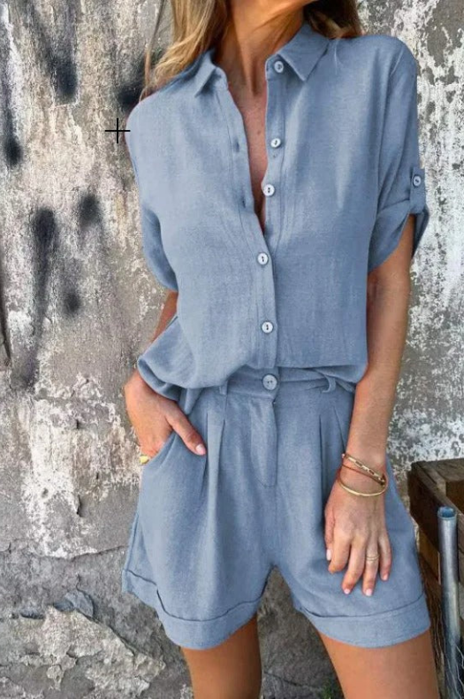 Nola | Women's Linen Button-Down Shirt & Shorts Set