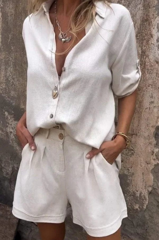 Nola | Women's Linen Button-Down Shirt & Shorts Set