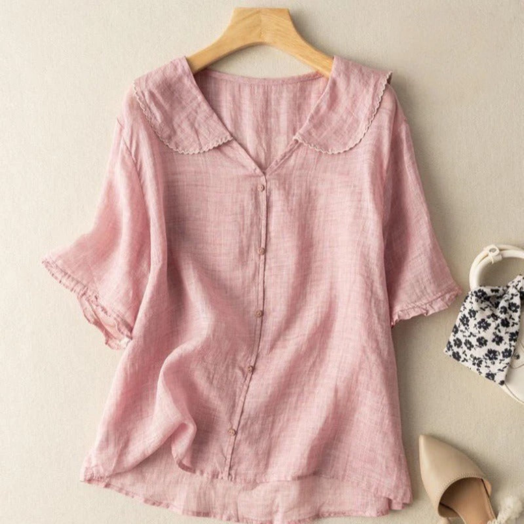 Noor | Women's Linen Peter Pan Collar Button-Down Blouse