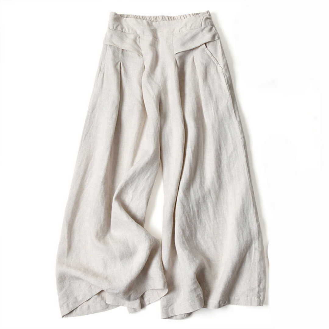 Noor | Women's Linen Pleated Wide Leg Palazzo Pants