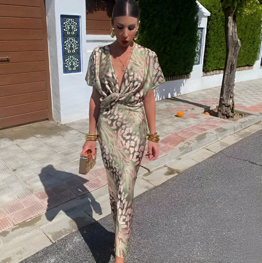 Alina's Garden Glow | Printed Wrap Midi Dress