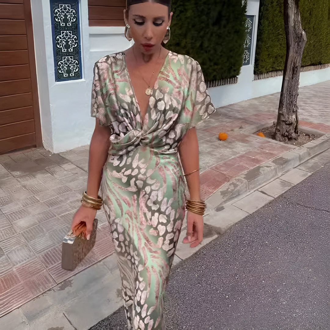 Alina's Garden Glow | Printed Wrap Midi Dress