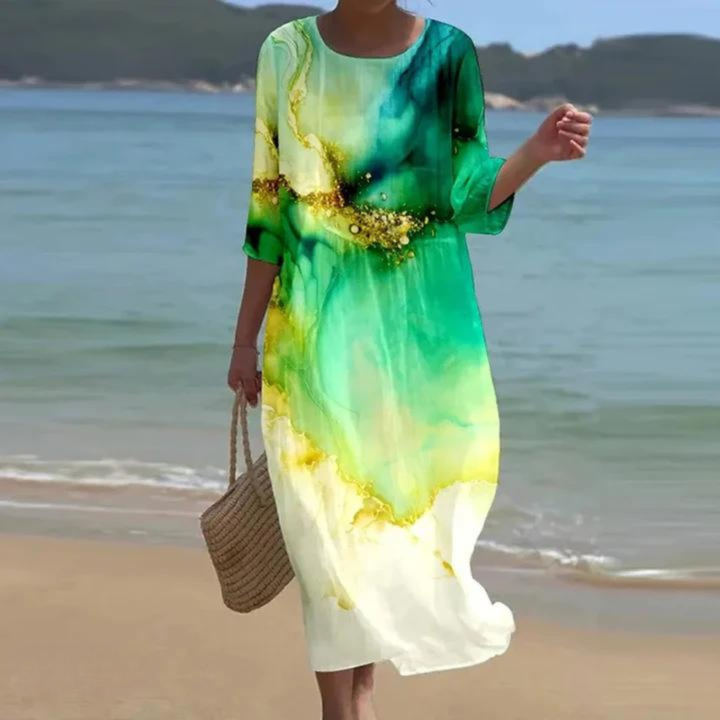Oceane | Women's Chiffon Marble Print Relaxed Maxi Dress