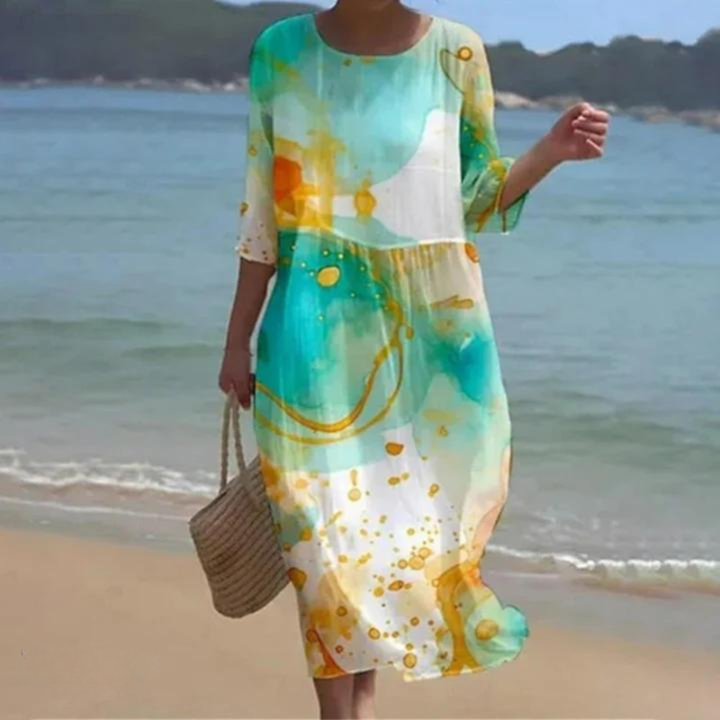 Oceane | Women's Chiffon Marble Print Relaxed Maxi Dress