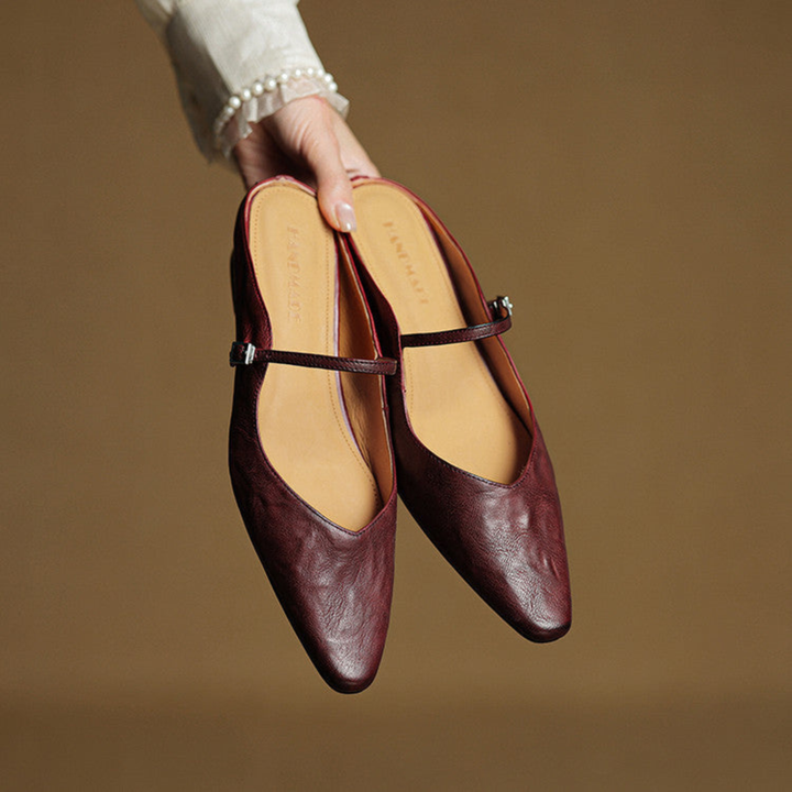 Odette | Women's Leather Pointed-Toe Buckle Strap Flats
