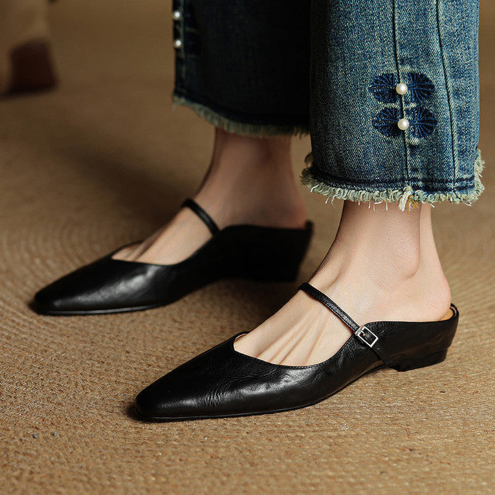 Odette | Women's Leather Pointed-Toe Buckle Strap Flats