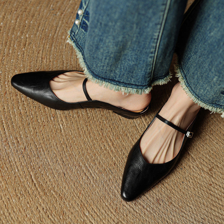 Odette | Women's Leather Pointed-Toe Buckle Strap Flats