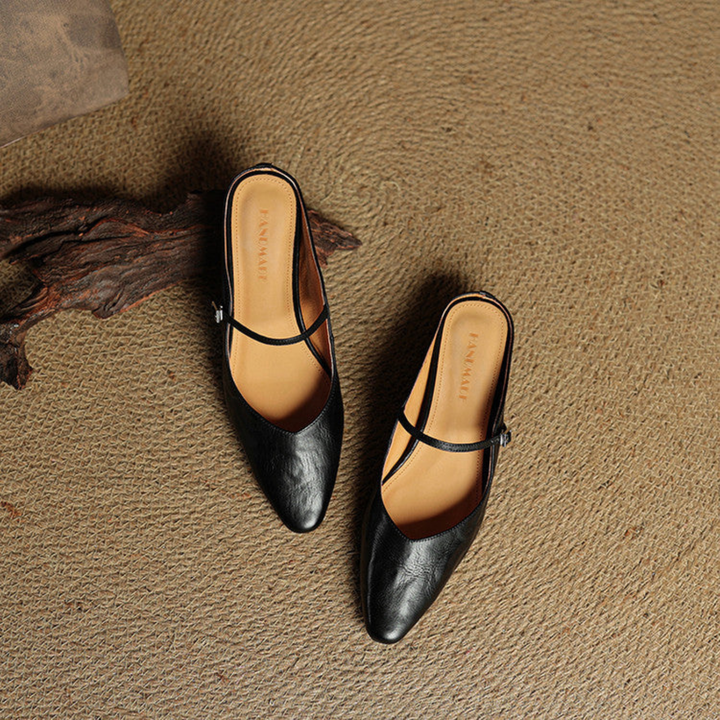 Odette | Women's Leather Pointed-Toe Buckle Strap Flats