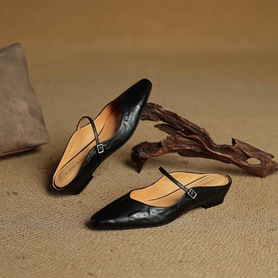 Odette | Women's Leather Pointed-Toe Buckle Strap Flats