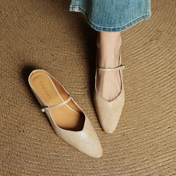 Odette | Women's Leather Pointed-Toe Buckle Strap Flats