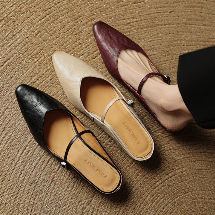 Odette | Women's Leather Pointed-Toe Buckle Strap Flats