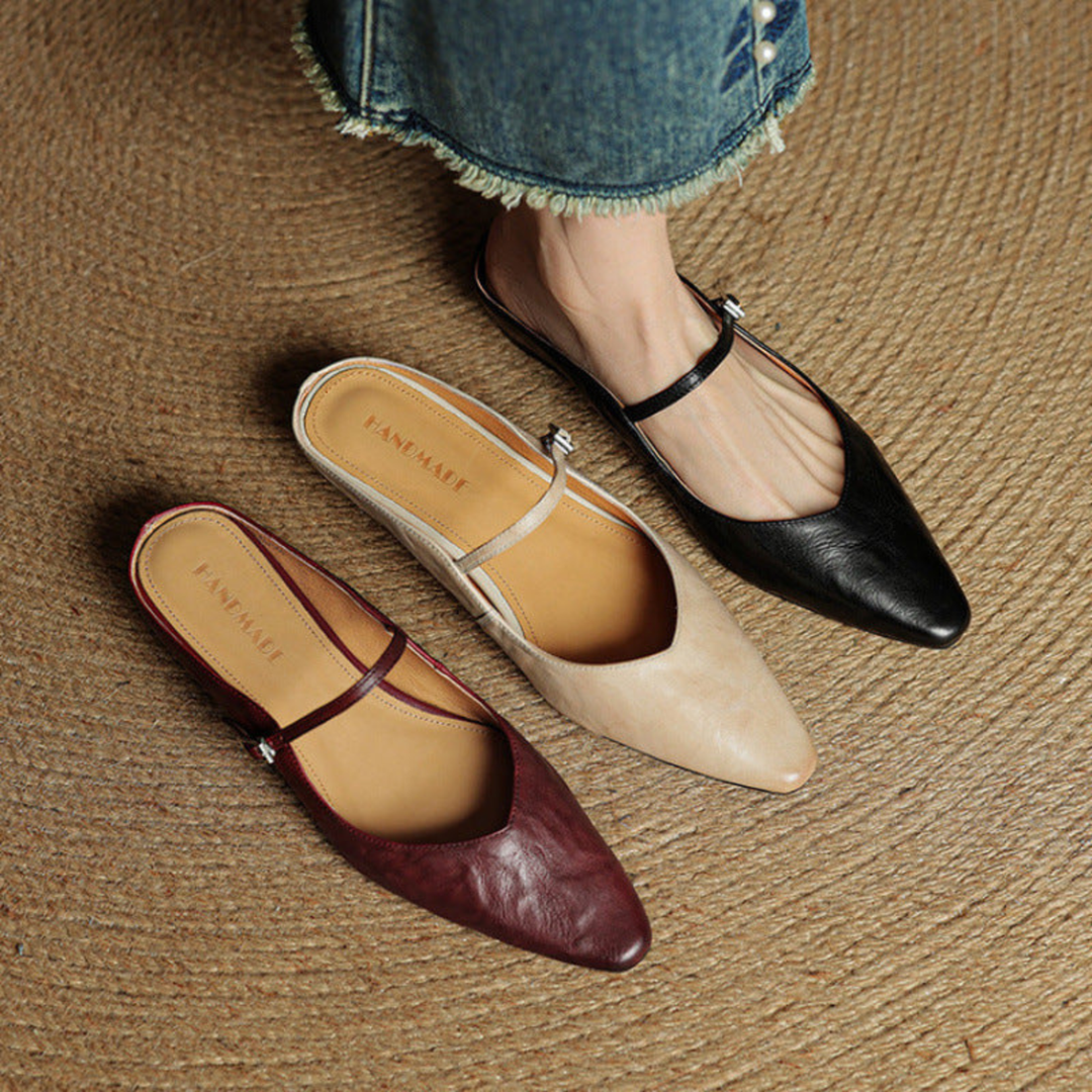 Odette | Women's Leather Pointed-Toe Buckle Strap Flats