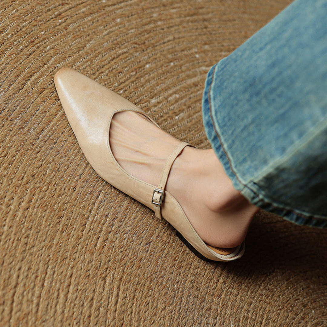 Odette | Women's Leather Pointed-Toe Buckle Strap Flats