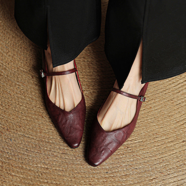 Odette | Women's Leather Pointed-Toe Buckle Strap Flats
