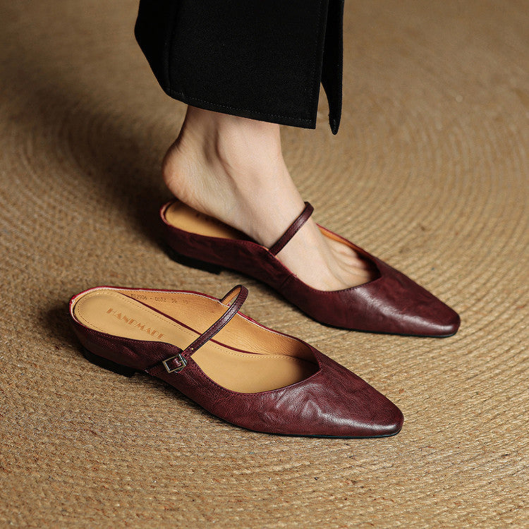 Odette | Women's Leather Pointed-Toe Buckle Strap Flats